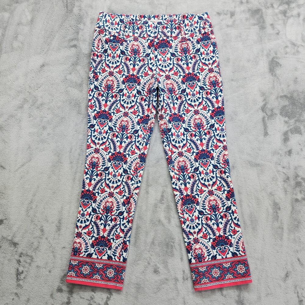 Ann Taylor LOFT Pants Womens 0 Riviera Pink Blue Paisley Marisa‎ Fit Crop Ankle